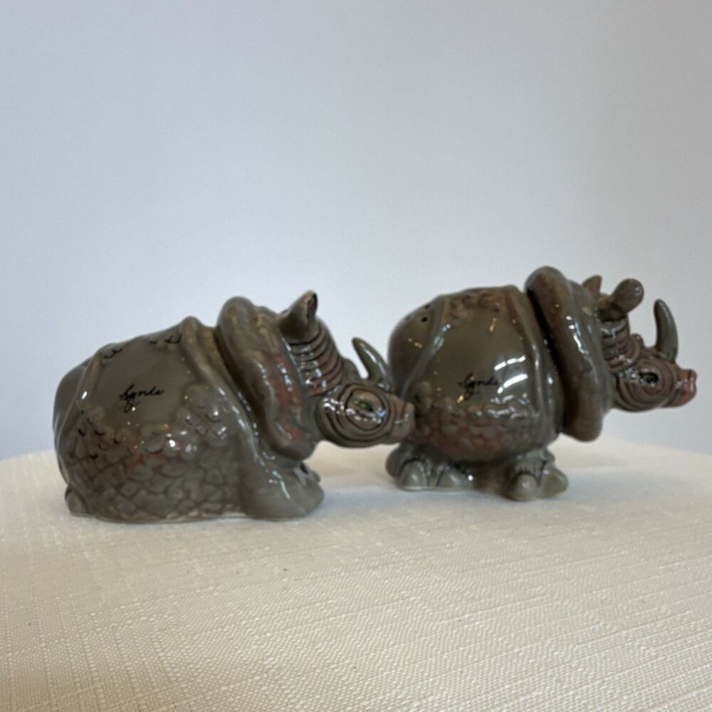 Blue Sky Clayworks Lynda Corneille "Amelia" Rhinoceros Salt & Pepper Shakers Set